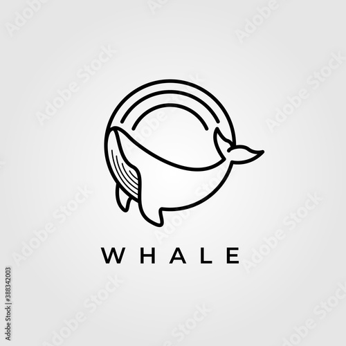 circle whale humpback logo vector illustration design, cute whale fish line art logo design