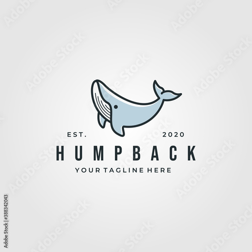 vintage humpback whale logo vector illustration design, whale cartoon symbol vector design