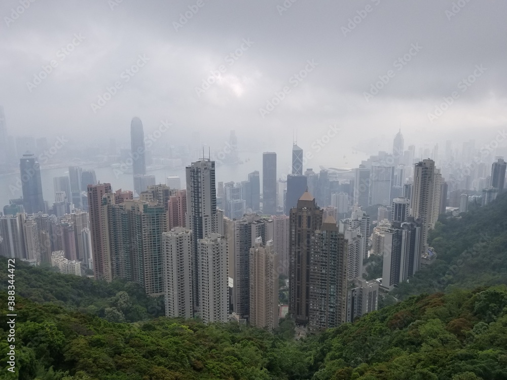HK city skyscrapers in clouds HK city skyscrapers in clouds