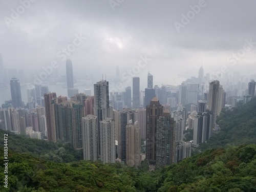HK city skyscrapers in clouds