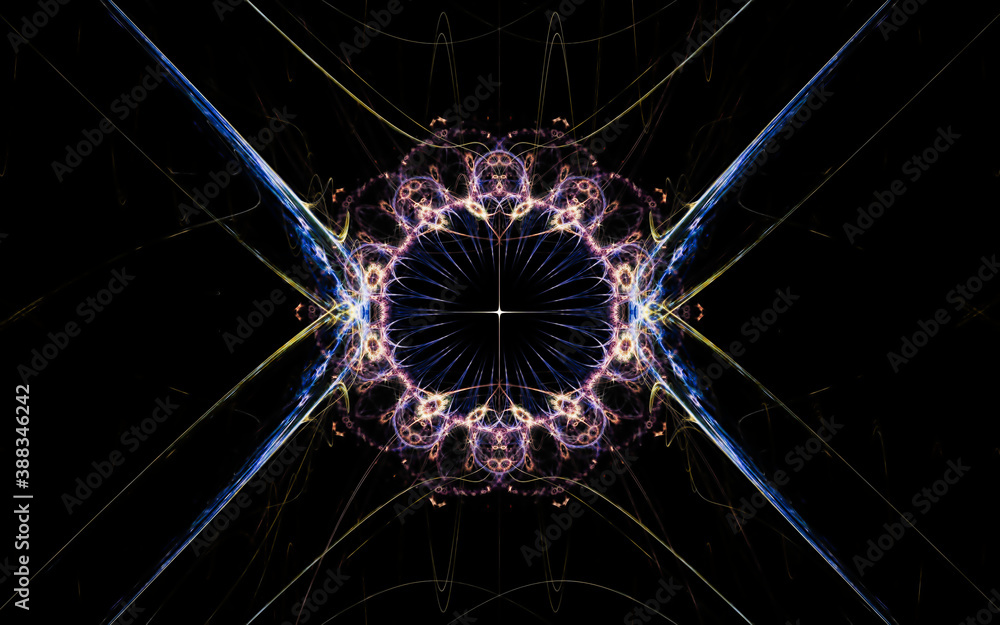 abstract illustration of a fantastic star with many rays on a black background abstract illustration of a fantastic star with many rays on a black background