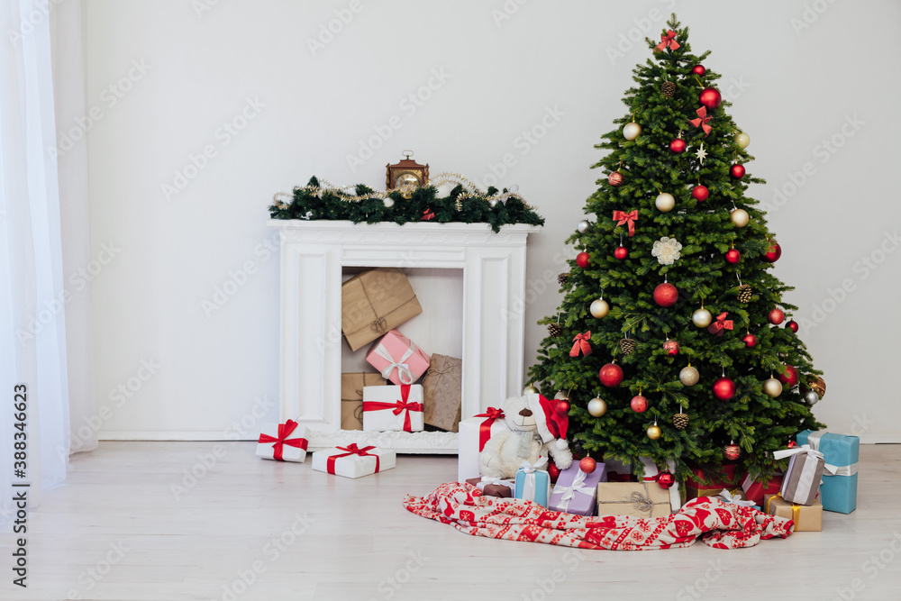 Christmas tree pine with gifts for the new year decor background place for inscription 2021 2022 Christmas tree pine with gifts for the new year decor background place for inscription 2021 2022