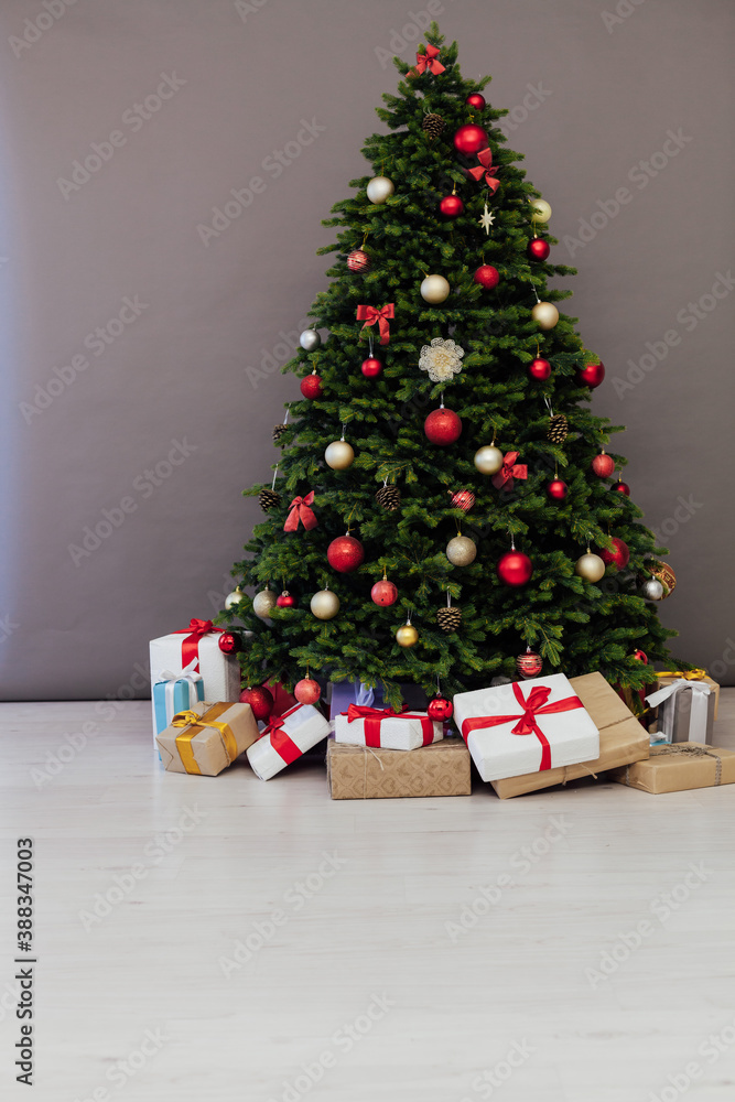 Christmas tree pine with gift decor for new year grey