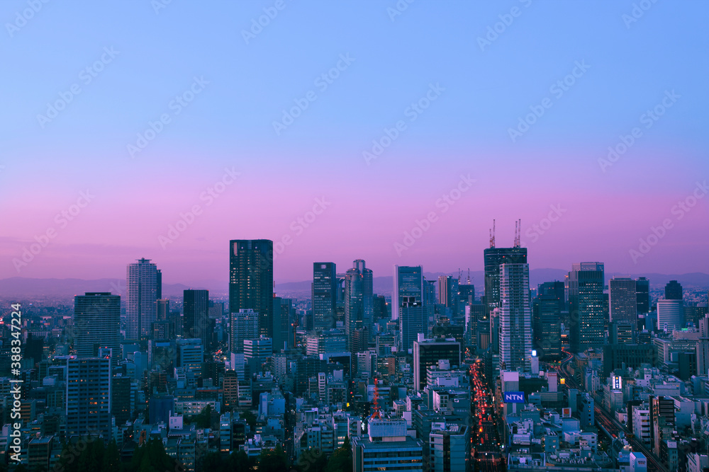 大阪の街並、北区方面の夕暮れ