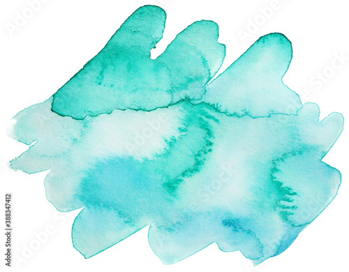 Abstract watercolor aquarelle hand drawn blue paint on white isolated