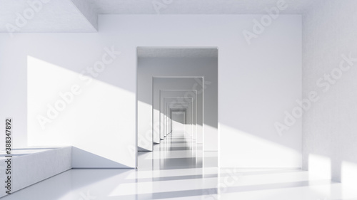 Abstract White Architecture Background. Bright clean interior. Empty open plan interior. 3d illustration © Yury