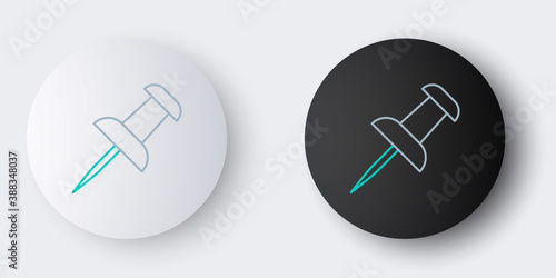 Line Push pin icon isolated on grey background. Thumbtacks sign. Colorful outline concept. Vector.