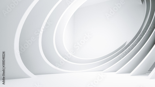 Abstract White Architecture Background. Minimal Geometric Wave Wallpaper. 3D Illustration of White Circular Building. Modern Geometric Wallpaper. Futuristic Technology