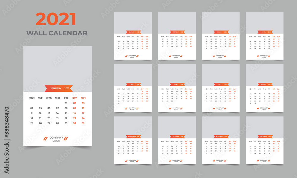 2021 Wall calendar design Set of 12 Months, Week starts Monday
2021 Wall calendar design Set of 12 Months, Week starts Monday