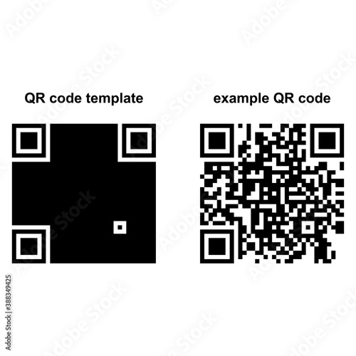 Healthcare infographic elements. QR code template, example QR code. Vector illustration isolated on white background.
