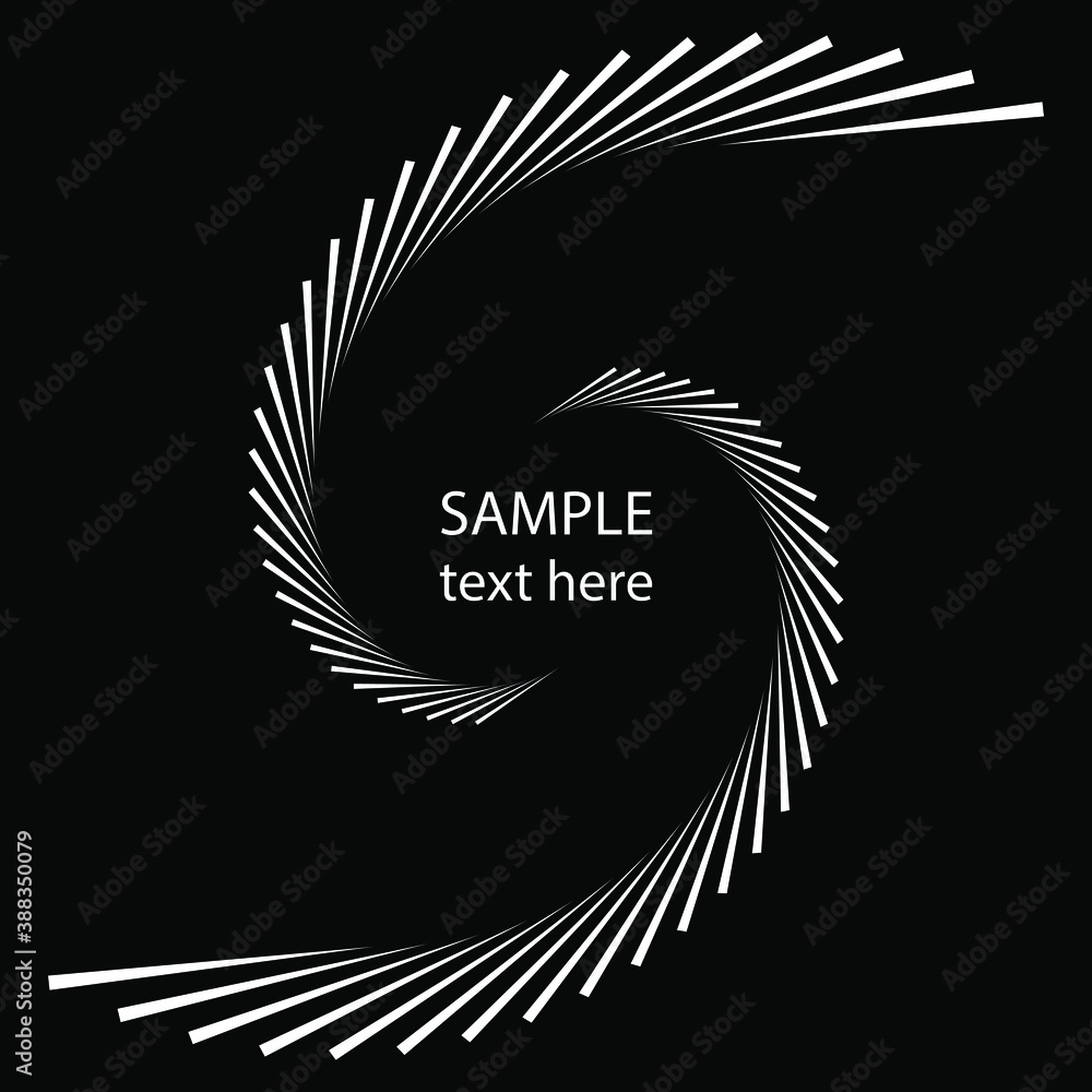White rotated speed lines in spiral form. Vector illustration. Trendy design element for logo, tattoo, sign, symbol, web, prints, posters, template, pattern and abstract background