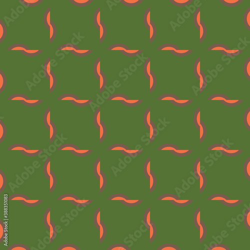 Vector seamless pattern texture background with geometric shapes, colored in green, orange, brown colors.