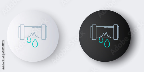 Line Broken metal pipe with leaking water icon isolated on grey background. Colorful outline concept. Vector.
