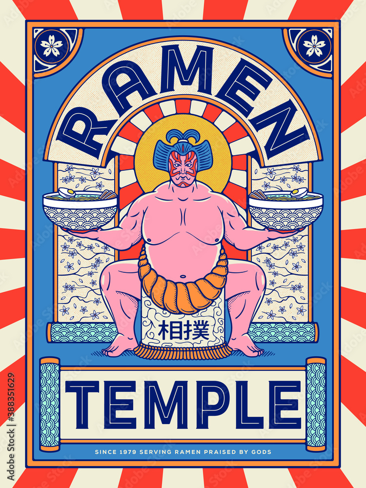 Sumo Noodles Ramen Temple vector design for any use