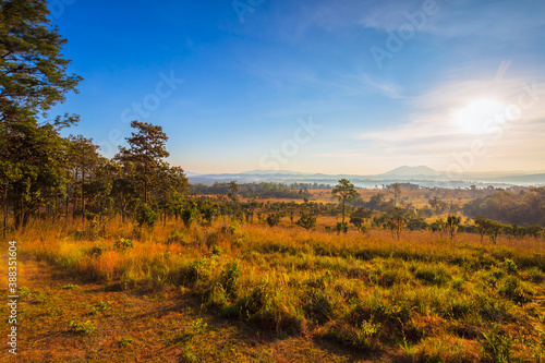 Hill and Sunrise at Dusita viewpoint in Thung Salaeng Luang National Park, Phitsanulok, Thailand