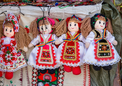 Dolls dressed in traditional Romanian folk costumes, Maramures