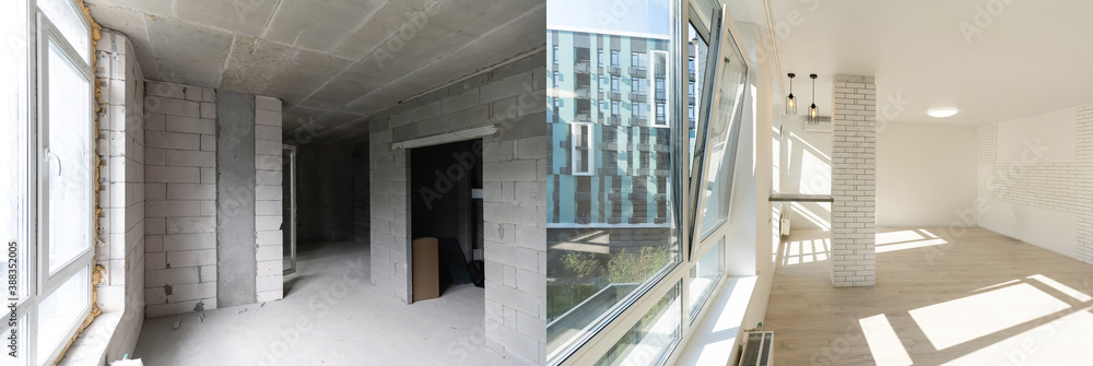 Obraz premium Before and after of dining room of house