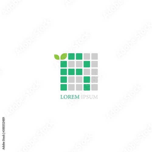 Letter R logo icon with leafs on squares design