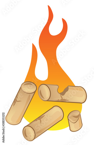 pellet with flames on white background