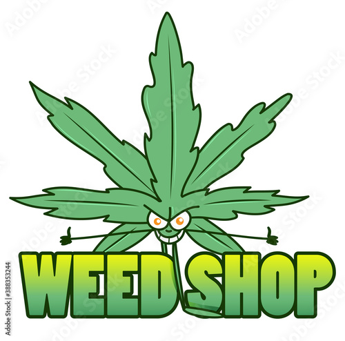Medical marijuana shop. Logos with hemp leaves, joints, and smoking devices. vector illustration