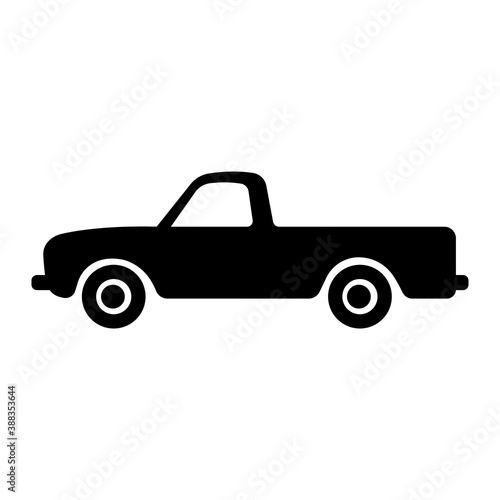 Pickup truck icon. Black silhouette. Side view. Vector flat graphic illustration. The isolated object on a white background. Isolate.