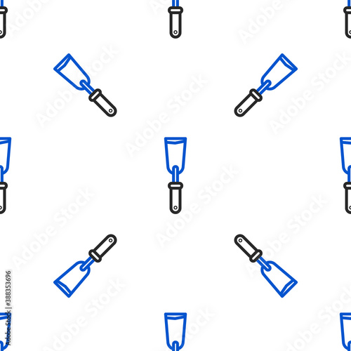 Line Putty knife icon isolated seamless pattern on white background. Spatula repair tool. Spackling or paint instruments. Colorful outline concept. Vector.
