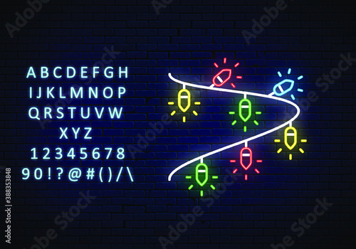 neon icon, Hygge, christmas bulbs lights