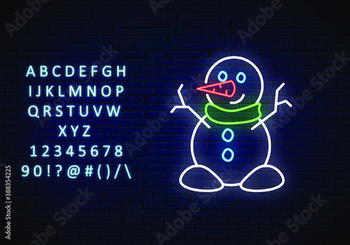 neon icon, Hygge, funny snowman