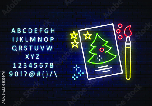 neon icon, Hygge, holiday card, handmade 