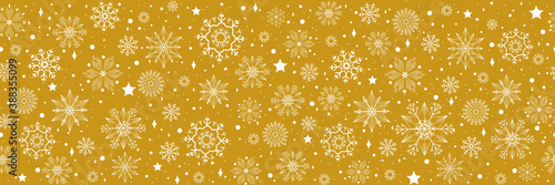 Design Yellow Christmas card with white snowflakes vector illustration. Template for wrapping paper, textiles, postcards. Christmas background EPS10