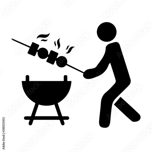 illustration of a chef making bbq and holding shish kebab