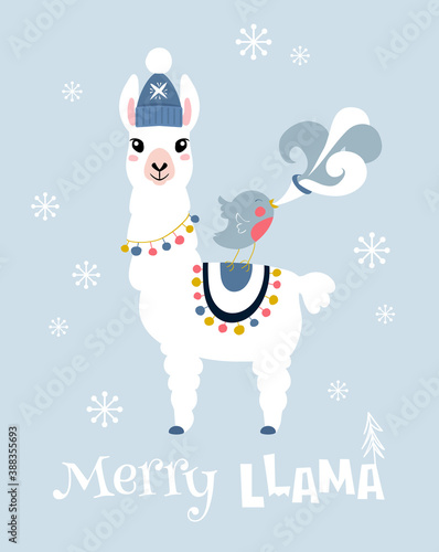 Christmas card with llama. Merry Christmas card