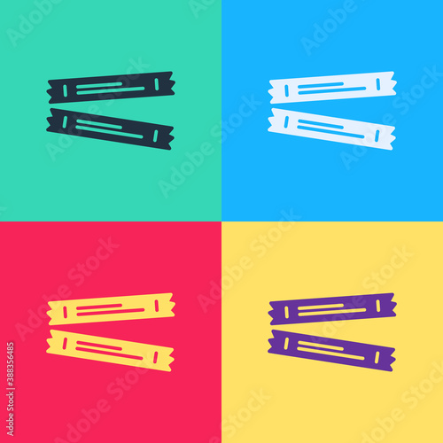 Pop art Sugar stick packets icon isolated on color background. Blank individual package for bulk food products as coffee, salt, spices. Vector.