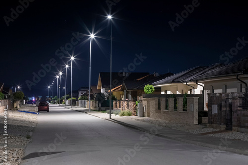 modern led illumination on quiet residential area
