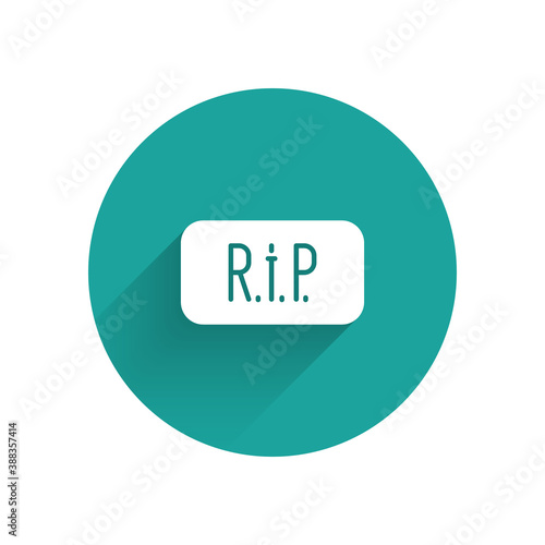 White Speech bubble rip death icon isolated with long shadow. Green circle button. Vector.
