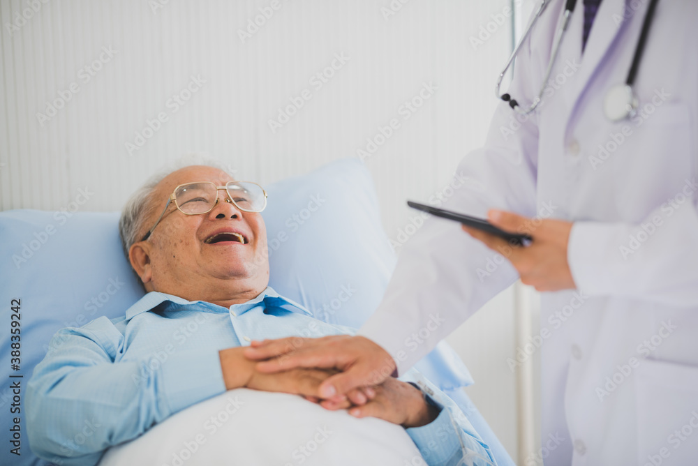 happy smile senior patient with doctor after checking at hospital happy smile senior patient with doctor after checking at hospital
