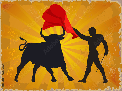 Illustration of a bull and a matador in Spain photo