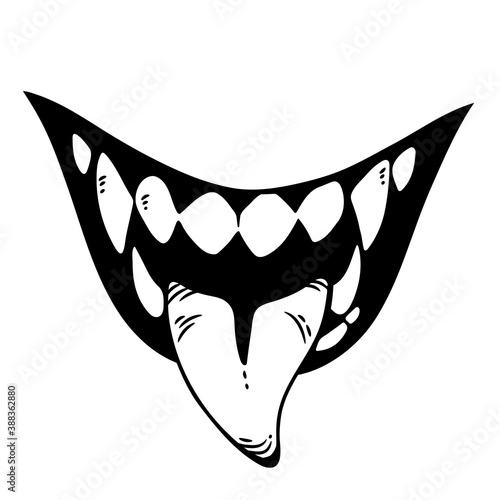 mouth of a monster with protruding tongue and fangs