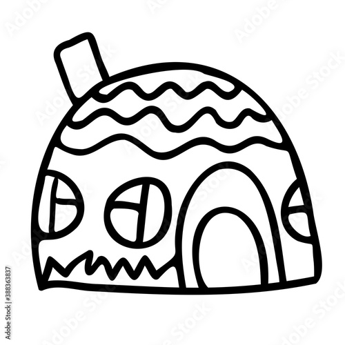 Isolated vector black and white set design of silhouette of ancient igloo house