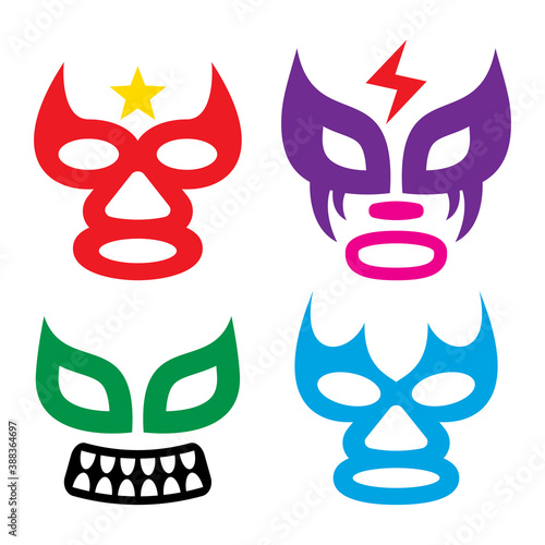 Lucha Libre faces vector design, luchador or luchadora graphics - Mexican wrestling traditional male and female color mask set