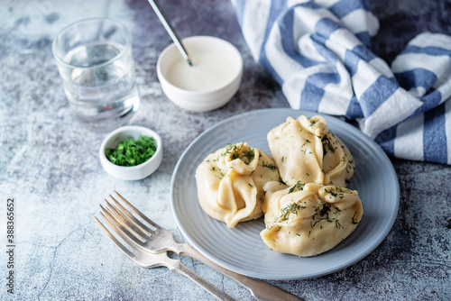 Steamed manta rays with meat sprinkled with dill in a plate