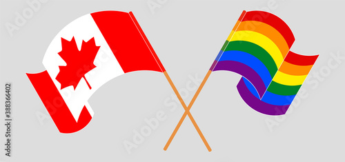 Crossed and waving flags of Canada and LGBTQ