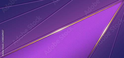 Abstract purple carbon with golden line vector background. Luxurious purple and golden overlap layer background.