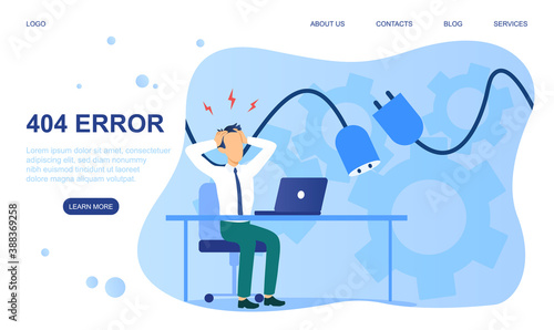 Design template for web page, website or landing page with 404 error. Can use for web banner, infographics. Flat cartoon vector illustration isolated on white background.