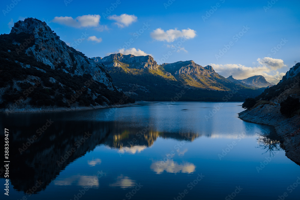 Beautiful landscape of Lake Gorg Blau in Mallorca, Spain