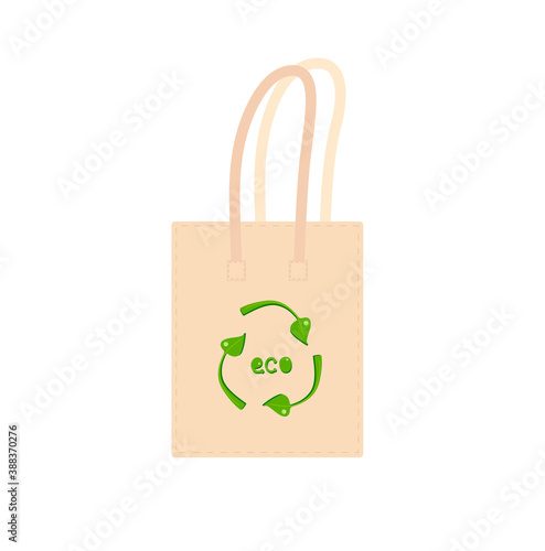 Eco shopping bag flat illustration. Zero waste, plastic free, recycle concept. Vector stock illustration isolated on white background for print.