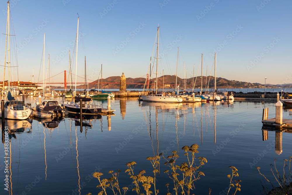 Fototapeta premium Sailboats in the Harbor Near Golden Gate Bridge, San Francisco, California