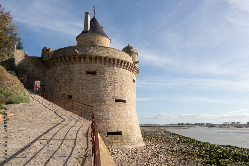 Tower in the ramparts of Mont Saint-Michel at low tide