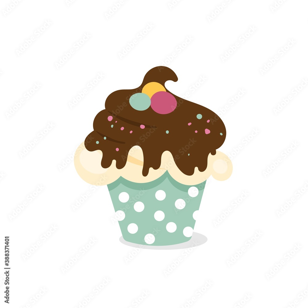 Cute decorated muffin. Vector illustration of cupcake icon on white background Cute decorated muffin. Vector illustration of cupcake icon on white background
