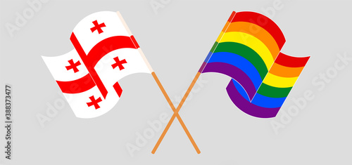 Crossed flags of Georgia and LGBTQ